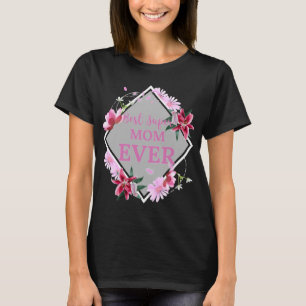 T-shirt Meilleure maman jamais rose texte avec des fleurs 
