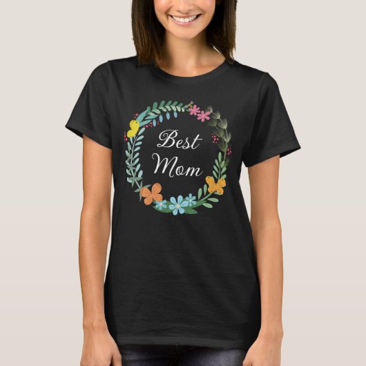 T-shirt Meilleure maman Mère Floral Papillon Vert Végétati (Devant)