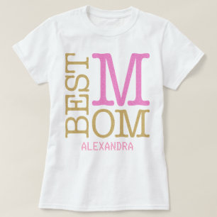 T-shirt Meilleure maman Pink Gold Parties scintillant Nom