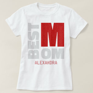 T-shirt Meilleure maman Red Silver Parties scintillant Nom