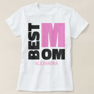T-shirt Meilleure maman rose Parties scintillant noire Nom