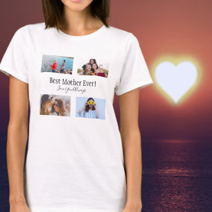 T-shirt Meilleure Mère Jamais Photo Collage Blanc Script N