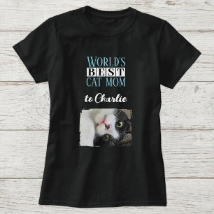T-shirt Meilleure photo de maman de chat avec nom bleu bla