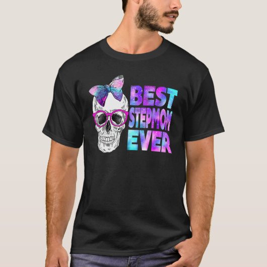 T-shirt Meilleure StepMom Ever Crâne Rose Bow Cravate Gala (Devant)