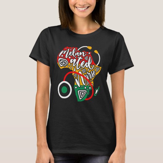 T-shirt Melanated Nurse African Flag Stethoscope Black His (Devant)