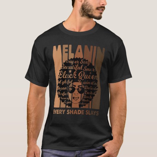 T-shirt Mélanin Chaque Ombre Épingle Sur Reine Africaine N (Devant)