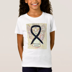 T-Shirt Melanoma Cancer Noir Sensibilisation Ribbon Angel 