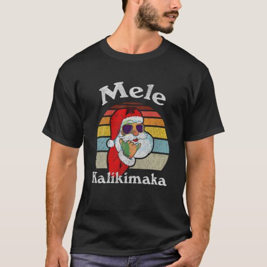 T-shirt Mele Kalikimaka Retro Christmas Santa Shaka Hawaii (Devant)