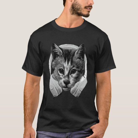 T-shirt Melomane Chat Avec Casque Audio Dj Fun Kitten Hea (Devant)