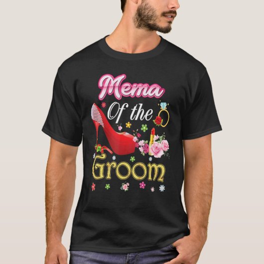 T-shirt Mema De La Groom Joyeux Mariage Flower Rose Chauss (Devant)
