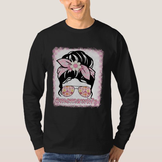 T-shirt Memaw Messy Bun Bleaches Groovy Hippie Flower Moth (Devant)