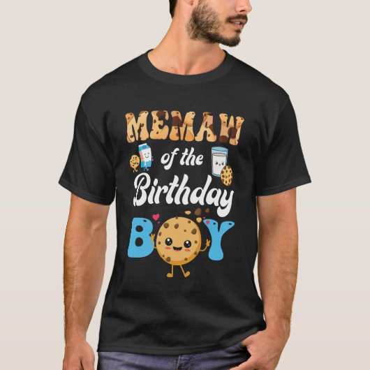 T-shirt Memaw Of Birthday Boy Milk And Cookies 1st Bir (Devant)