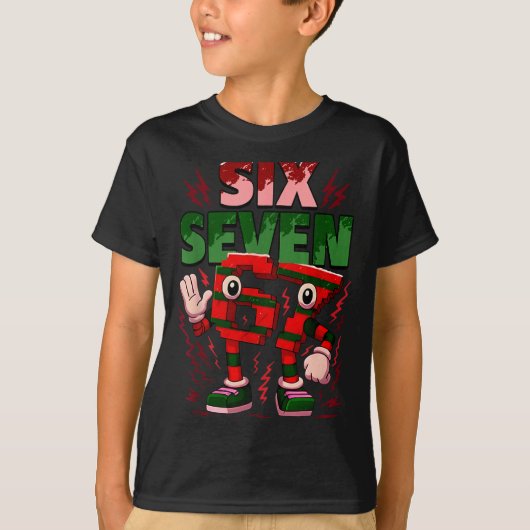 T-shirt Meme 6 7 Six Seven Italian Brainrot Christmas Red  (Devant)