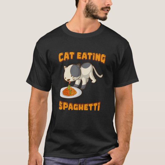 T-shirt Mème Chat Avec Chat Manger Spaghetti Pour Chat (Devant)