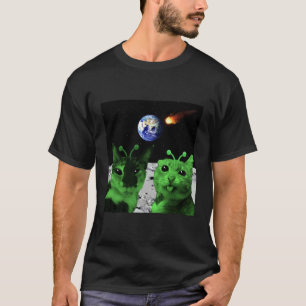 T-shirt Mème de chat Alien Chat vert Selfie UFO Drôle Espa