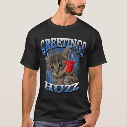 T-shirt Mème de chat Chat idiot salutations Huzz Rose drôl (Devant)