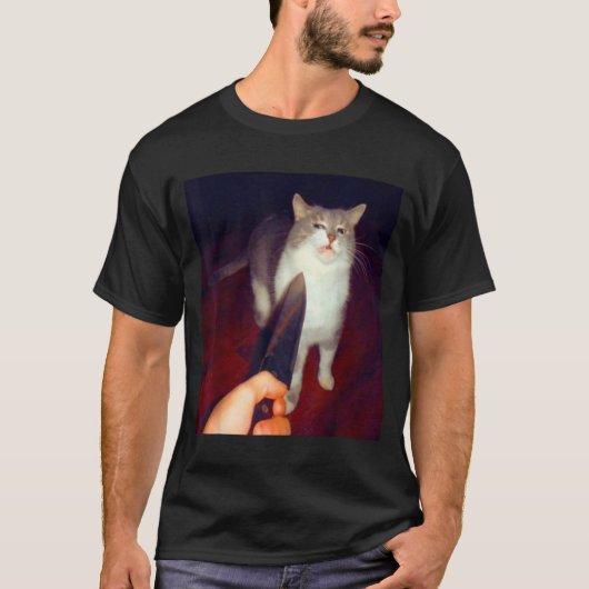 T-shirt Mème de chat de couteau drôle (Devant)