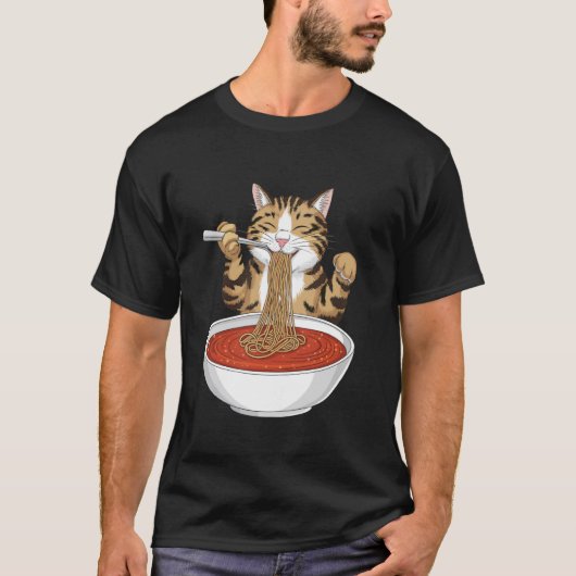 T-shirt Mème de chat drôle mangeant des spaghetti (Devant)