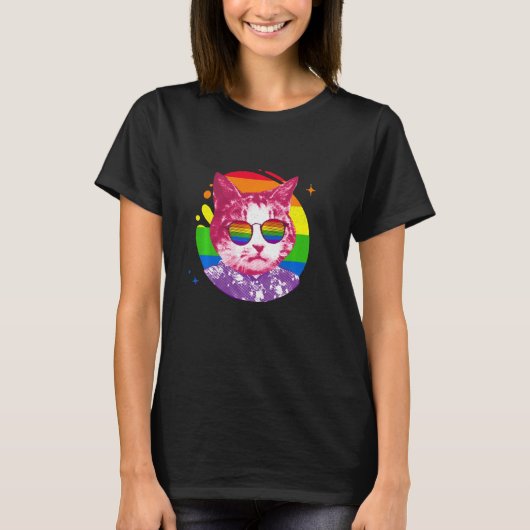 T-shirt Mème de chat drôle Rainbow Lunettes de soleil Lgbt (Devant)