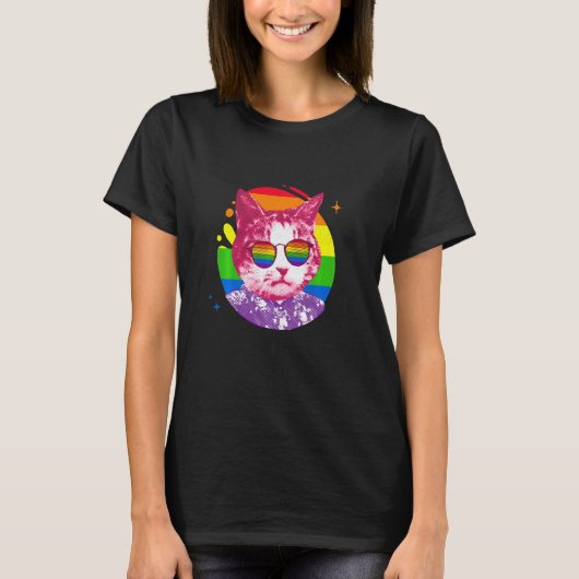 T-shirt Mème de chat drôle Rainbow Lunettes de soleil Lgbt (Devant)