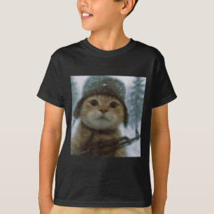 T-shirt Mème de chat farfelu en tenue de soldat avec un pi