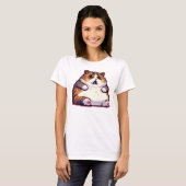 T-shirt Mème de chat gras orange choqué pixel art (Devant entier)