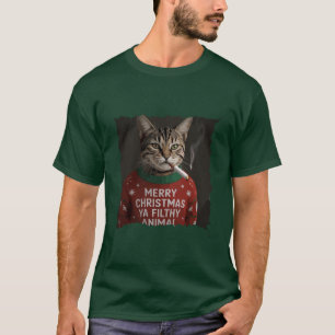 T-shirt Mème de Noël drôle de chat qui fume Sarcasique Cad