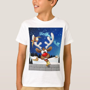 T-shirt Mème de Noël drôle de renne qui regarde par-dessus