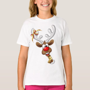T-shirt Mème de Noël drôle de renne qui regarde par-dessus