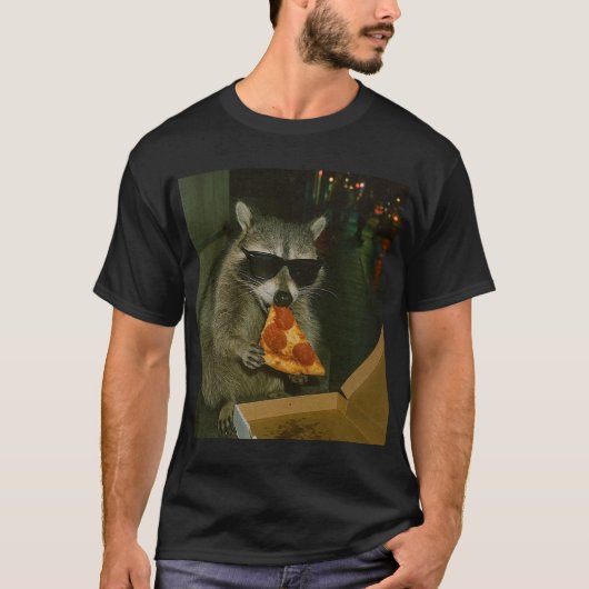 T-shirt Mème de Raton Laveur Mangeant une Pizza (Devant)