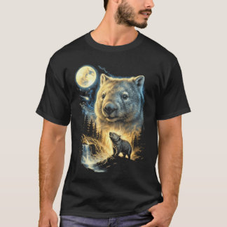 T-shirt Mème de wombat hurlant à la lune drôle 9039S