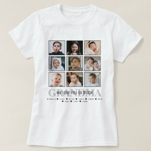 T-shirt Mémé/Mamie/Autre 9-Photo Collage Message & Noms