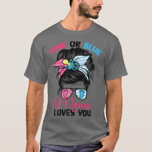 T-shirt Mème rose ou bleu vous aime Messy Bun Genre Revea