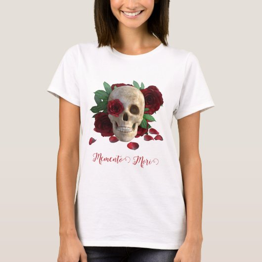 T-shirt Memento Mori. Crâne aux roses rouges (Devant)