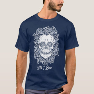 T-shirt Memento Mori ! Crâne et Roses, main tirée