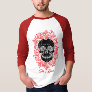 T-shirt Memento Mori ! Crâne et Roses, main tirée