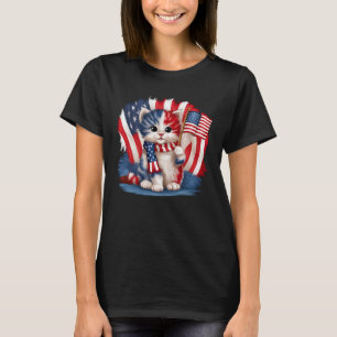 T-shirt Memorial Day Chat Funny Kitten 4 juillet Patrioti