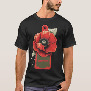 T-shirt Memorial Day Red Poppy Flower Chien Tags USA Flag