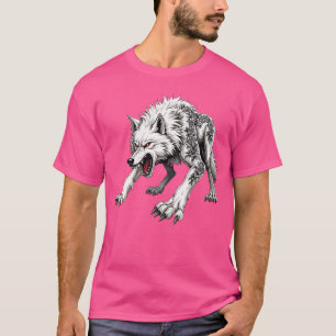 T-shirt Menacer Loup Blanc Avec Les Yeux Rouges Loup-Ocre