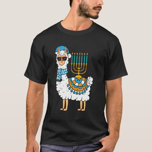 T-shirt Menorah Hanukkah Llama Cute Alpaca Chanukah (Devant)