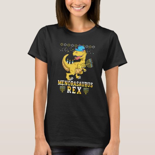 T-shirt Menorasaurus Rex Dinosaur Rex Hanukkah Menora Pun (Devant)