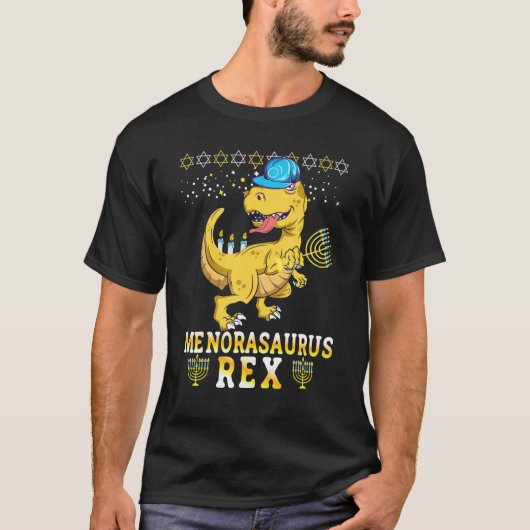 T-shirt Menorasaurus Rex  Dinosaur Rex Hanukkah Menora Pun (Devant)