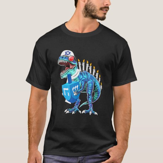 T-shirt Menorasaurus Rex Dinosaur T - Rex Hanoukka Pour (Devant)