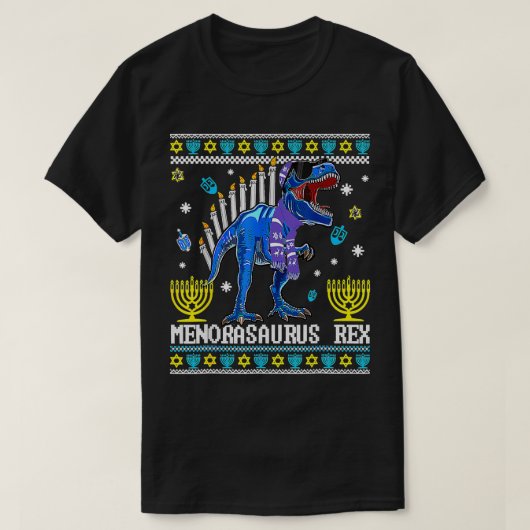 T-shirt Menorasaurus Rex Trex Menorah Ugly Hanoukka Chanuk (Design devant)