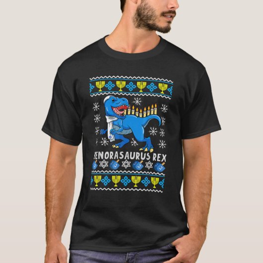 T-shirt Menorasaurus Rex Trex Menorah Ugly Hanoukka Chanuk (Devant)