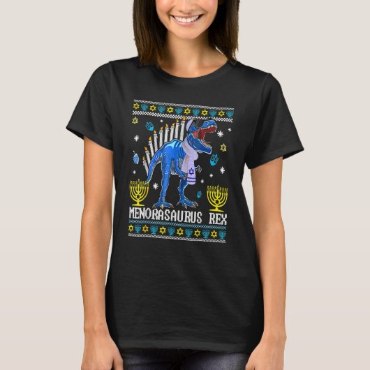T-shirt Menorasaurus Rex Trex Menorah Ugly Hanukkah Chanuk (Devant)