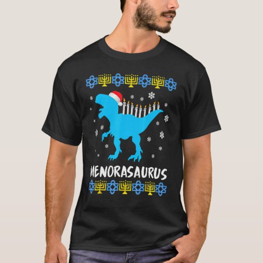T-shirt Menorasaurus Rex Ugly Hanukkah Sweater Dinosaur Re (Devant)