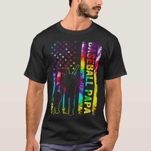 T-shirt Mens Baseball Papa American Flag Tie dye (Devant)