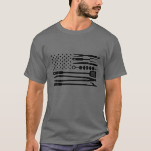 T-shirt Mens BBBQ Outils Grill American Flag Patriotique C
