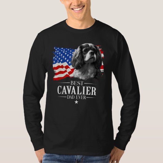 T-shirt Mens Best Cavalier king Dad Ever American Flag Fat (Devant)